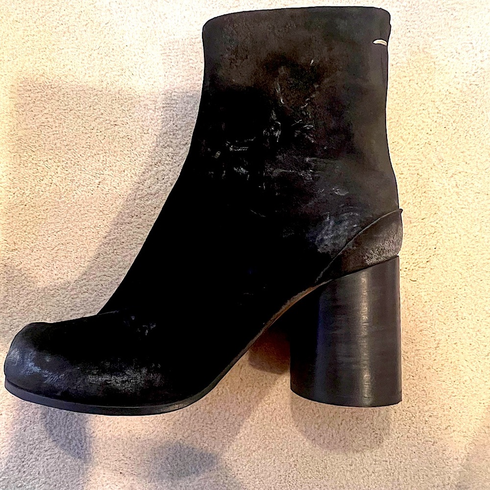 Maison Margiela Tabi Boots. Rare lightly distressed black suede. NWB.
